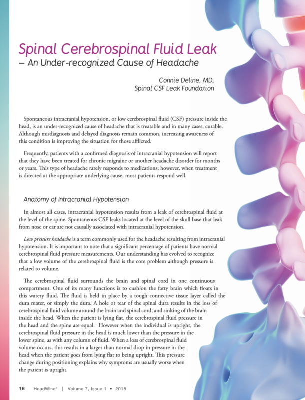 Spinal CSF leak featured in HeadWise magazine