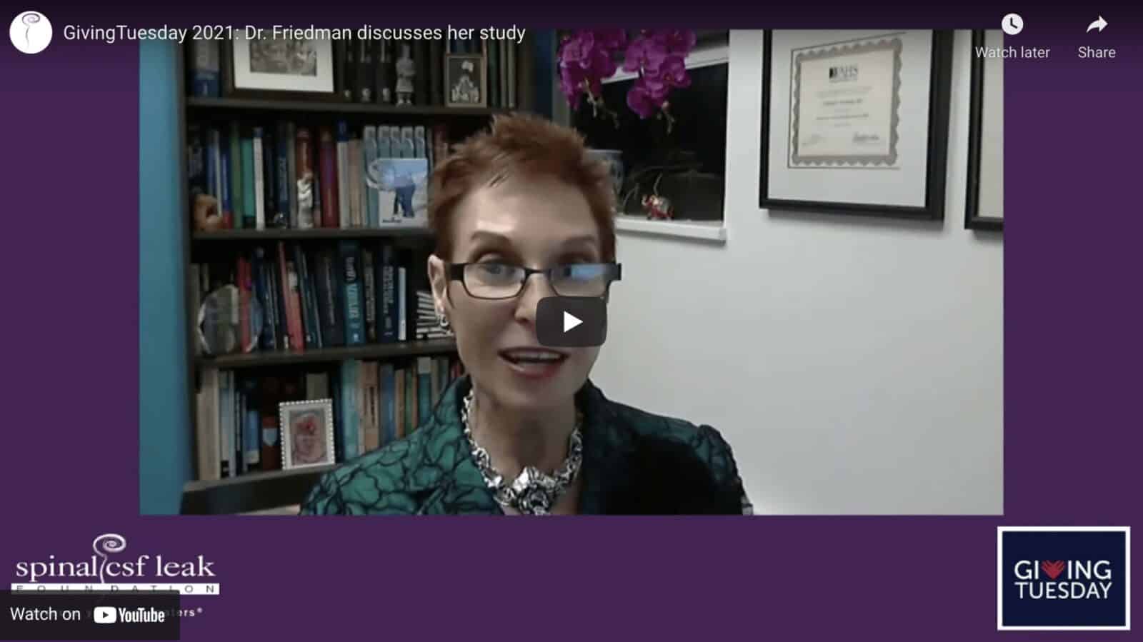 An image of Dr. Friedman that links to a youtube video with an interview discussing what kinds of patients can participate in her new study on quality of life