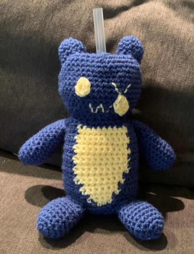 #duradash spotlight: A crocheted version of Cosmo's spinal CSF leak mascot that will be given away as a prize during #duradash2022