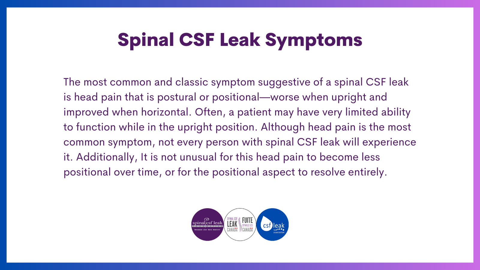 Symptoms of Spinal CSF Leak