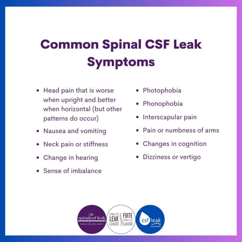 Common spinal CSF leak symptoms