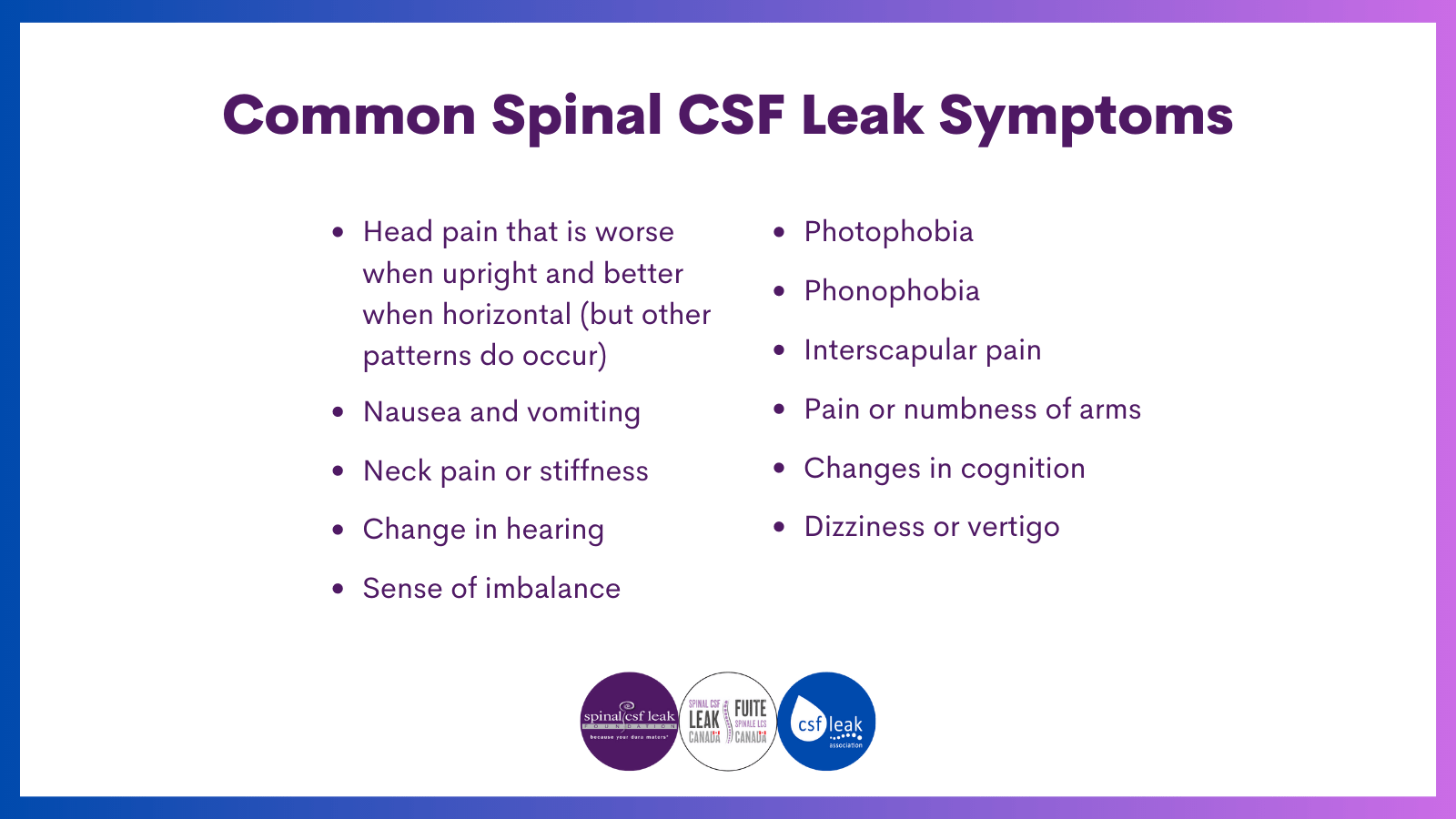 common spinal CSF leak symptoms