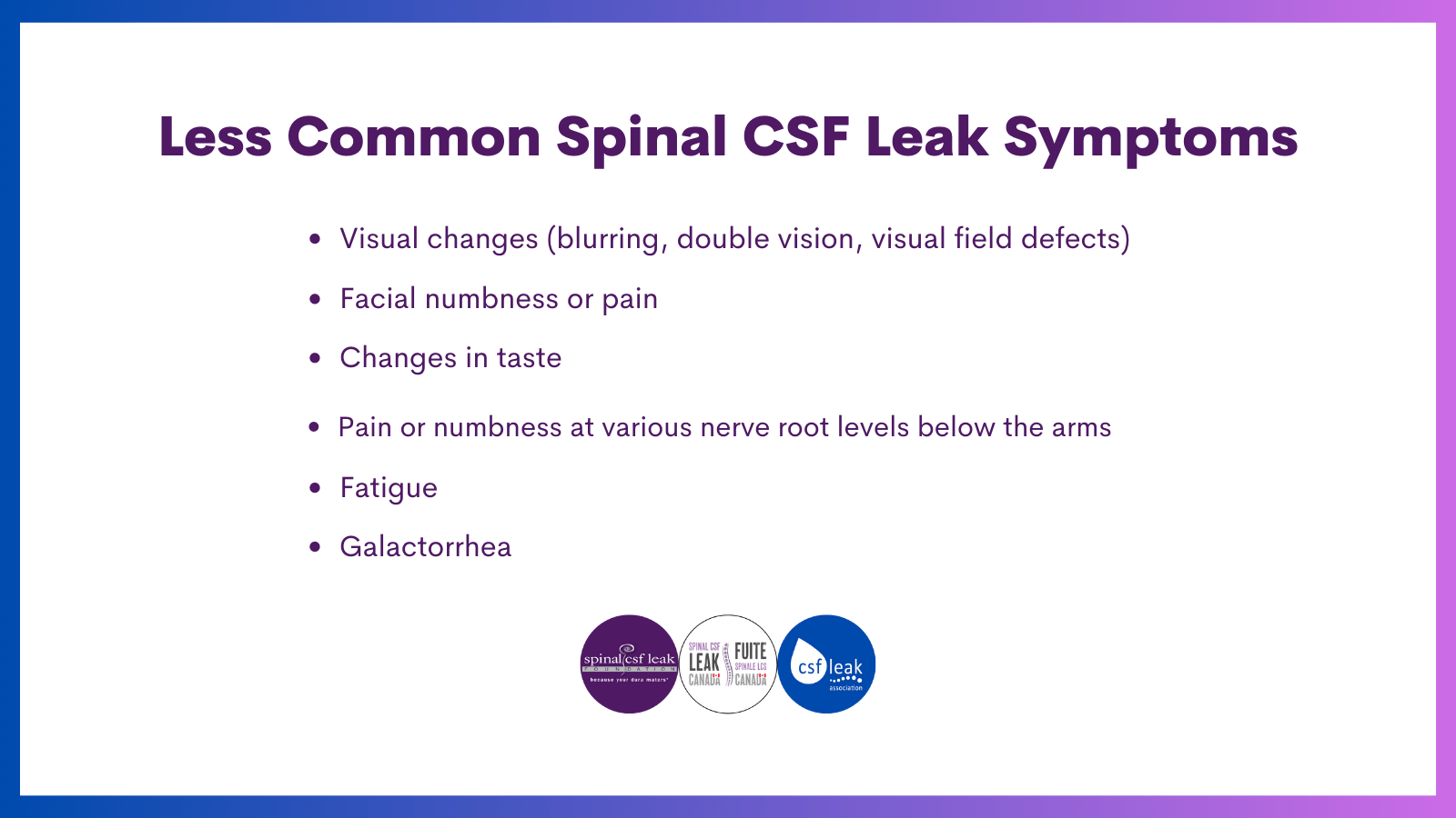 less common symptoms of spinal CSF leak