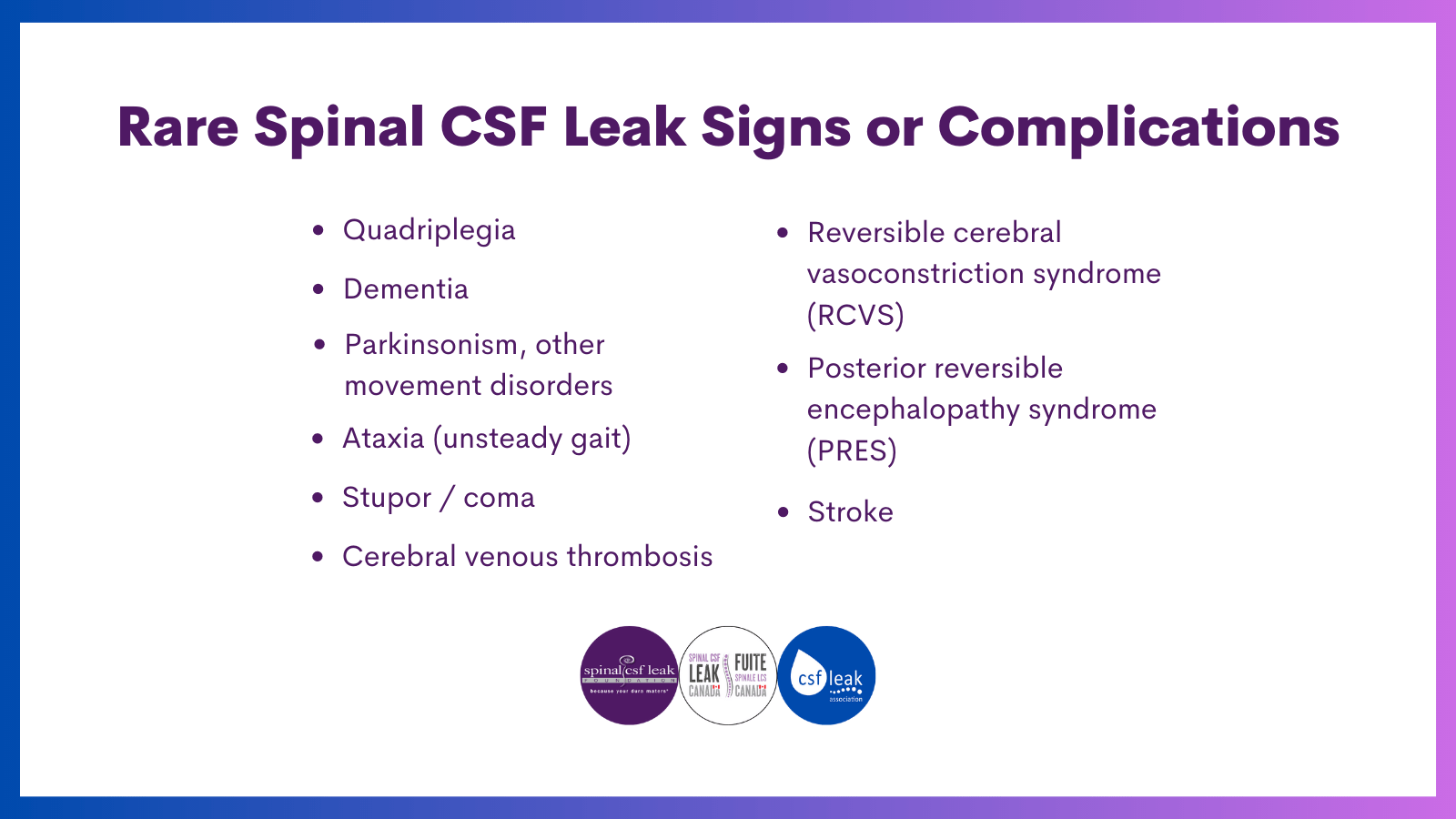 rare symptoms of spinal CSF leak