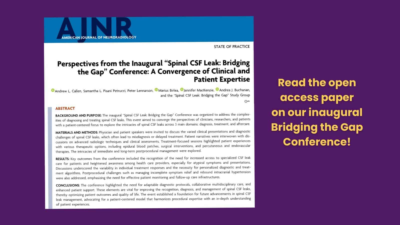 Spinal CSF Leak Bridging the Gap Conference