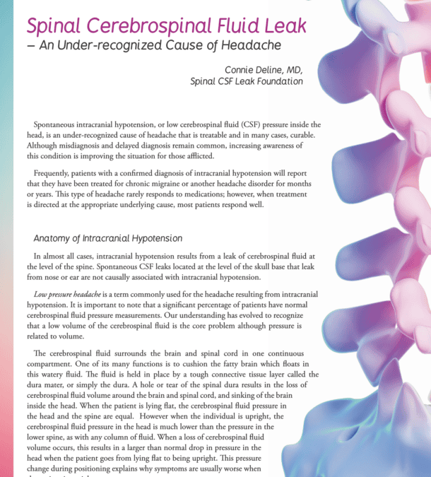 Spinal CSF leak featured in HeadWise magazine